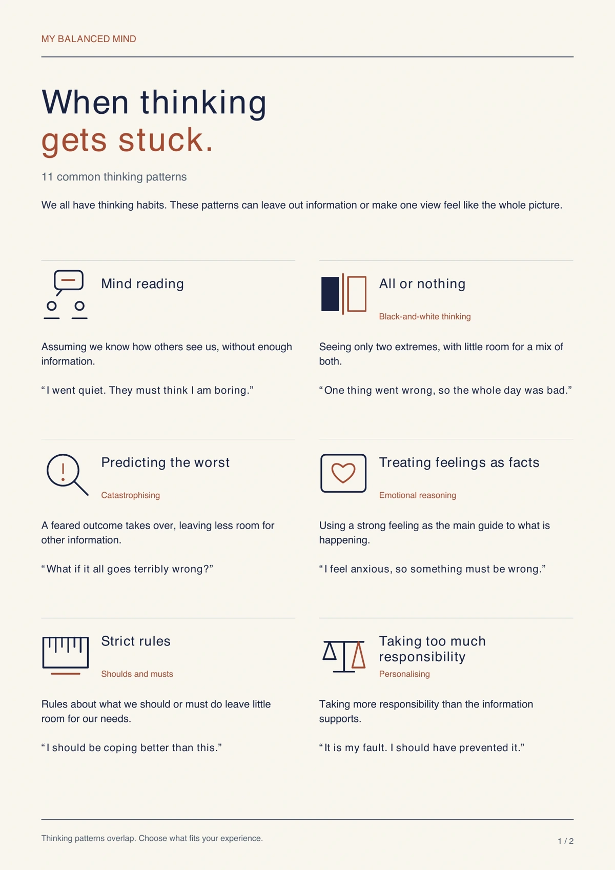 When thinking gets stuck: an illustrated guide to 11 common thinking patterns