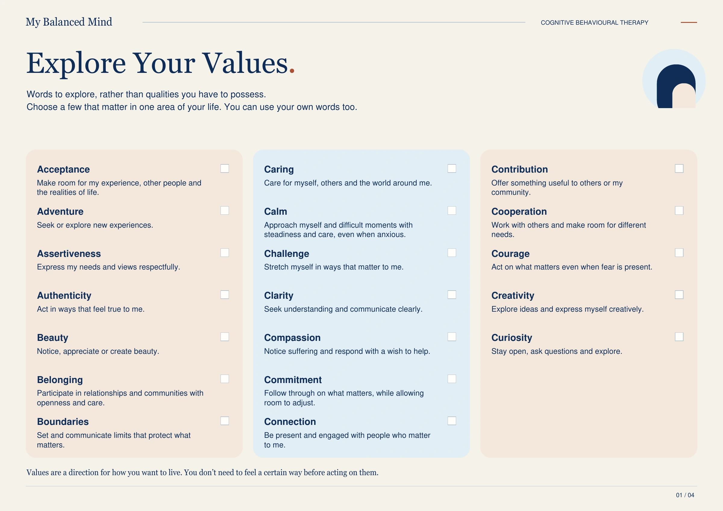 Explore your values — page 1