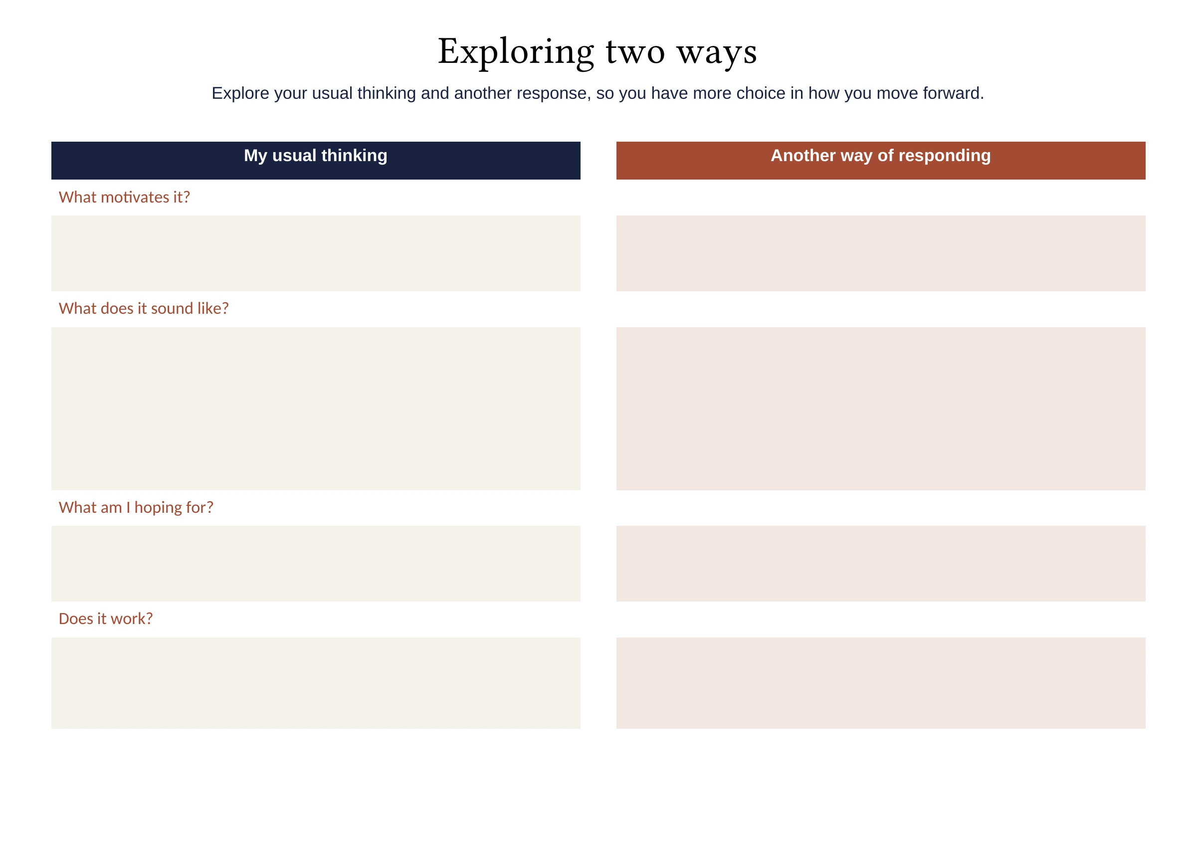 Exploring two ways blank worksheet, page 1 of 2